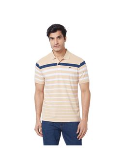 Park Avenue - Slim Fit Stripes Fawn Polo T-Shirt