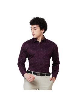 Park Avenue - Regular Fit Self Design Fancy Maroon Shirt