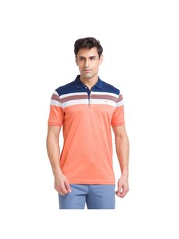 Park Avenue - Slim Fit Stripes Peach Polo T-Shirt
