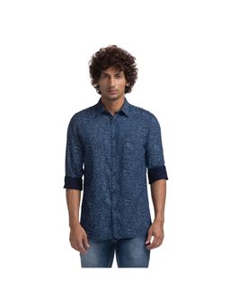 Parx - Slim Fit Printed Dark Blue Shirt
