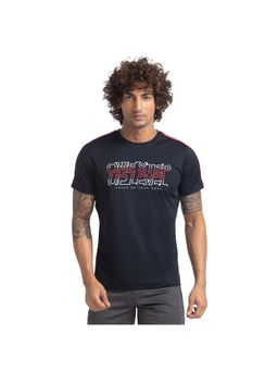 Parx - Regular Fit Printed Dark Blue T-Shirt