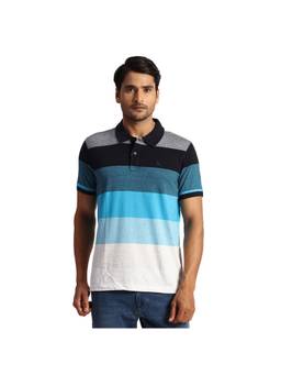 Parx - Regular Fit Yarn Dyed Colorblock Dark Blue Polo T-Shirt