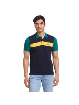 Parx - Regular Fit Yarn Dyed Colorblock Dark Blue Polo T-Shirt
