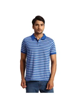Parx - Regular Fit Yarn Dyed Stripes Dark Blue Polo T-Shirt