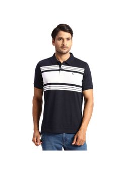 Parx - Regular Fit Yarn Dyed Colorblock Dark Blue Polo T-Shirt