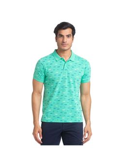 Parx - Regular Fit Printed Green Polo T-Shirt