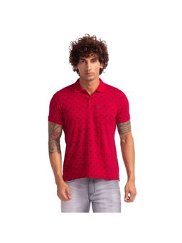 Parx - Regular Fit Printed Dark Maroon Polo T-Shirt