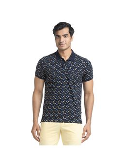 Parx - Regular Fit Printed Dark Blue Polo T-Shirt