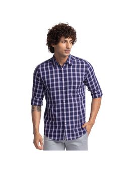 Parx - Slim Fit Checkered Dark Blue Shirt