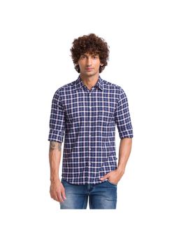 Parx - Slim Fit Checkered Dark Blue Shirt