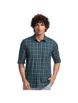 Parx - Slim Fit Checkered Dark Green Shirt