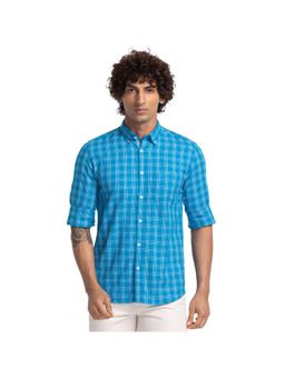 Parx - Slim Fit Checkered Dark Blue Shirt