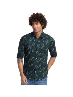 Parx - Slim Fit Printed Dark Green Shirt