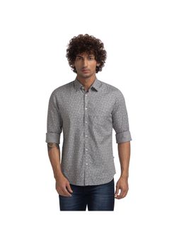 Parx - Slim Fit Printed Dark Grey Shirt