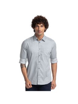 Parx - Slim Fit Printed Light Grey Shirt