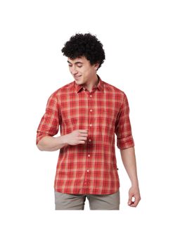 Parx - Slim Fit Checkered Dark Orange Shirt