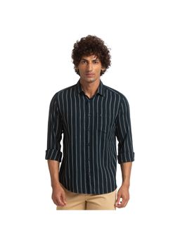 Parx - Slim Fit Stripes Dark Green Shirt
