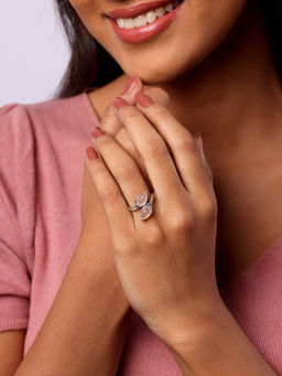 Mia by Tanishq - Peach Chalcedony Silver Finger Ring