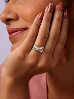 Mia by Tanishq - Yellow Gold Bow-Accentuated Silver Finger Ring