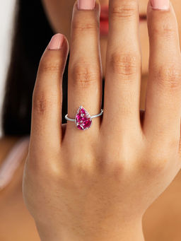 Mia by Tanishq - Artistic Pink Silver Finger Ring (52)