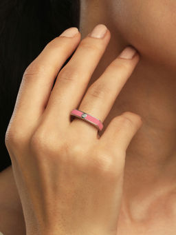 Mia by Tanishq - Pink Edge Silver Finger Ring (52)