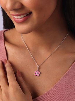 Mia by Tanishq - Pink Blossom Flower Silver Charm
