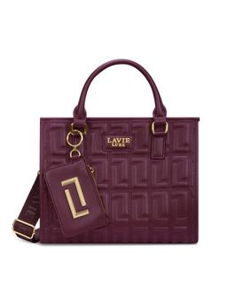 Lavie Luxe - Quem Maroon Textured Satchel Bag with Detachable Strap with Pouch