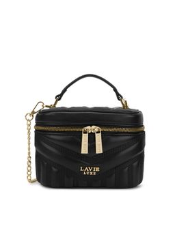 Lavie Luxe - Vanity Horizontal Black Textured Hand Bag with Detachable Strap