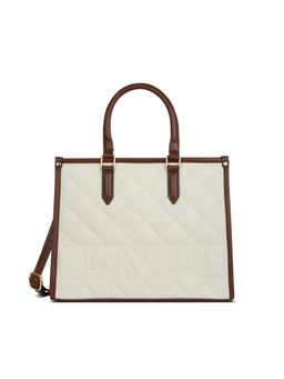 Lavie - Quilt Jessa Off White Textured Satchel Bag with Detachable Strap