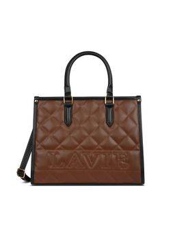Lavie - Quilt Jessa Brown Textured Satchel Bag with Detachable Strap