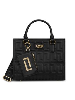 Lavie Luxe - Quem Black Textured Satchel Bag with Detachable Strap with Pouch