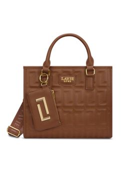 Lavie Luxe - Quem Tan Textured Satchel Bag with Detachable Strap with Pouch
