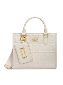 Lavie Luxe - Quem Off White Textured Satchel Bag with Detachable Strap with Pouch