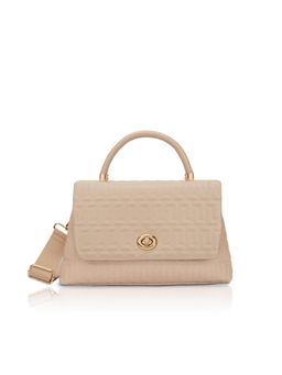 Lavie Luxe - Chaney Beige Textured Satchel Bag with Detachable Strap