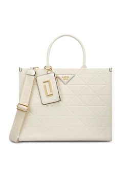 Lavie Luxe - Lisa Off White Textured Satchel Bag with Detachable Strap with Pouch