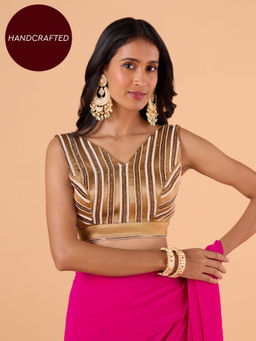 Gajra Gang - Diamonds & Pearls Copper V Neck Embellished Blouse