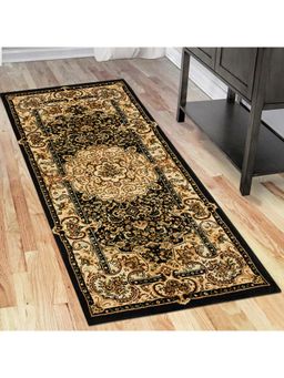 OBSESSIONS - Traditional Polypropylene Bedside Runner Black & Taupe (2.5x5 Feet)