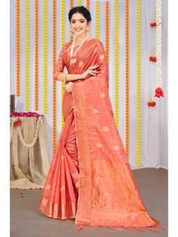 EXCLUSIVA - Peach Organza Saree with Unstitched Blouse