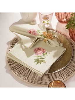 Pure Home + Living - Pack of 4 Pink Floral Print Cotton Napkins
