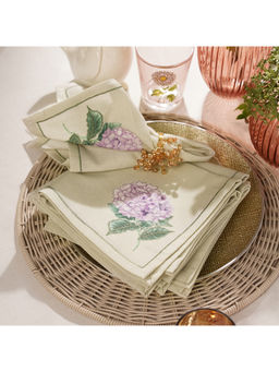Pure Home + Living - Pack of 4 Purple Floral Print Cotton Napkins