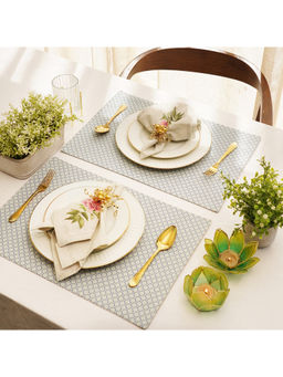 Pure Home + Living - Pack of 2 Blue and Off White Geometric Cotton Table Place Mats