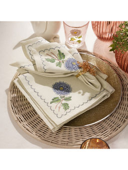 Pure Home + Living - Pack of 4 Blue Floral Print Cotton Napkins