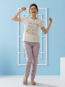 Lil Tomatoes - Girls Purple Half Sleeves Printed Nightsuit