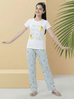 Lil Tomatoes - Girls Blue Half Sleeves Printed Nightsuit