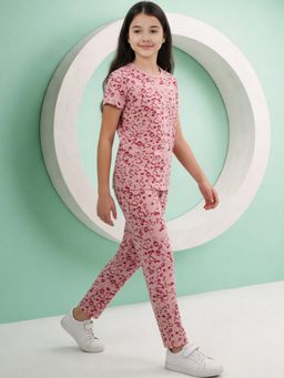 Lil Tomatoes - Girls Pink Knit Half Sleeves Heart Printed Summer Nightsuit