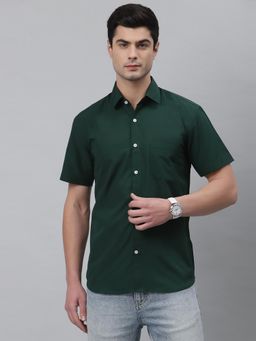 NEUDIS - Men Dark Green Half Sleeves Casual Shirt