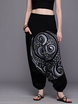 The Veshti Company - Womens Low Crotch Loose Boho Yoga Harem Pant - Black