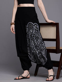 The Veshti Company - Womens Low Crotch Loose Boho Yoga Harem Pant - Black