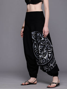 The Veshti Company - Womens Low Crotch Loose Boho Yoga Harem Pant - Black