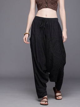 The Veshti Company - Womens Cotton Loose Baggy Printed Yoga Harem Pant - Black